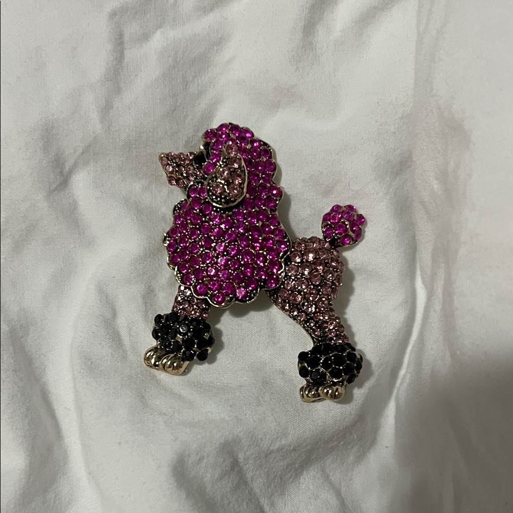Pink and Black Poodle Brooch